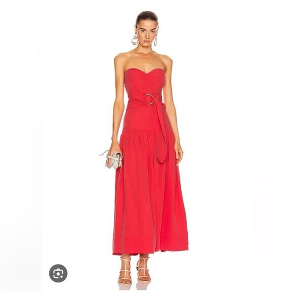 MARA HOFFMAN Augustina Dress Red Linen Size 8 - Picture 3 of 8